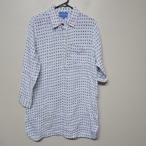 Alice Walk Womens Blue Polka Dot Linen Shirt Dress Sz L Beach Coastal Casual